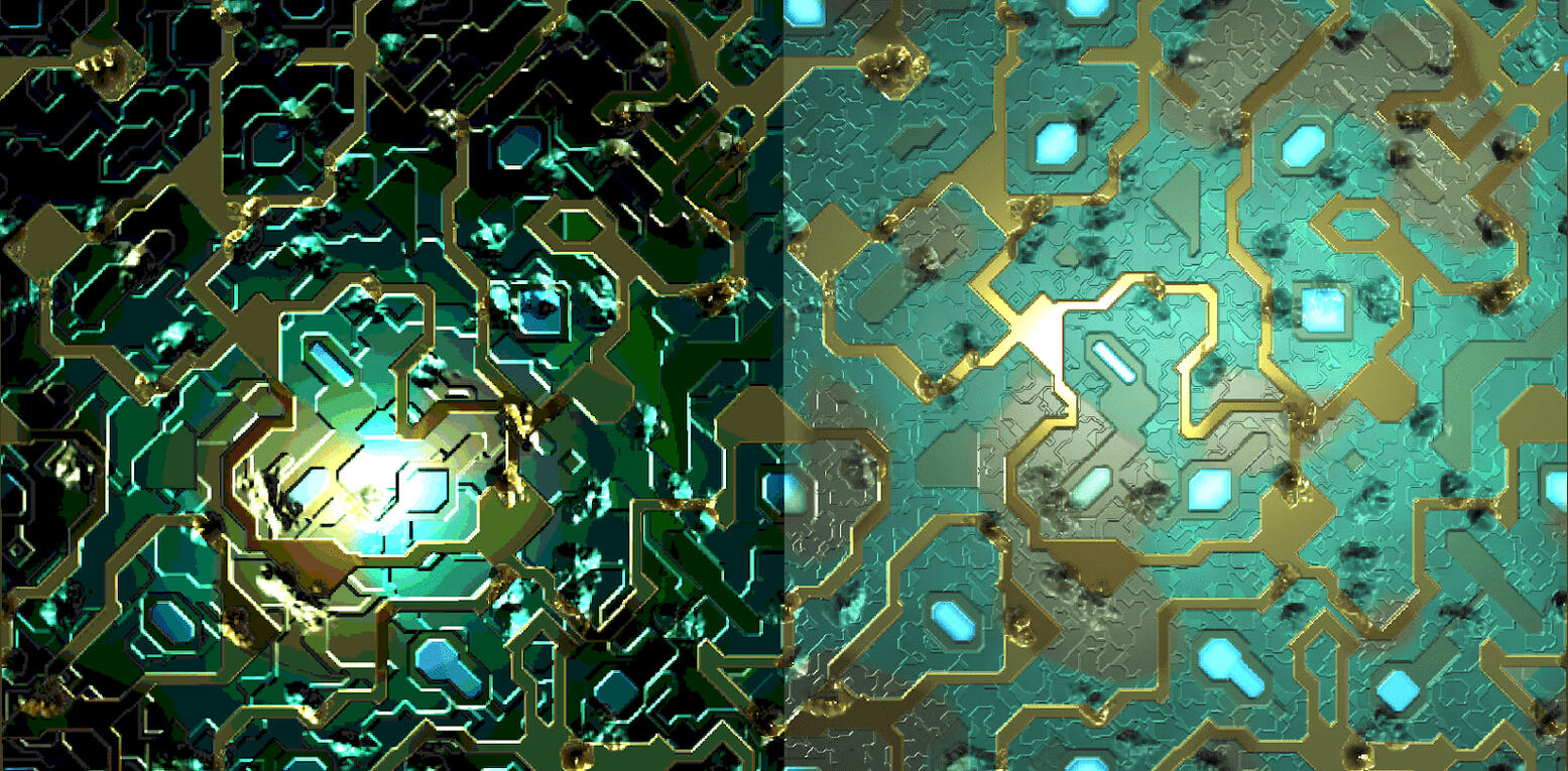 Texel-lit board vs default-lit board