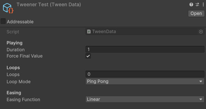 TweenData settings object