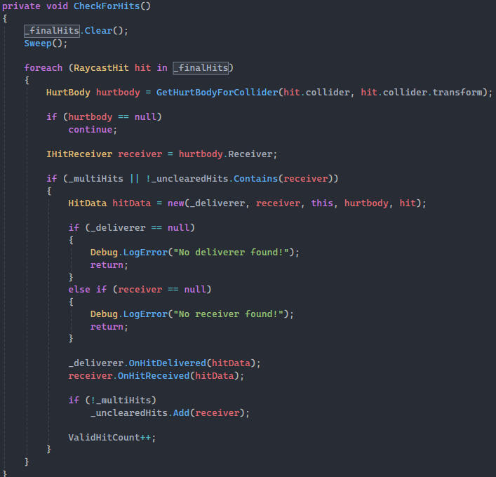 CheckForHits handles hit callbacks