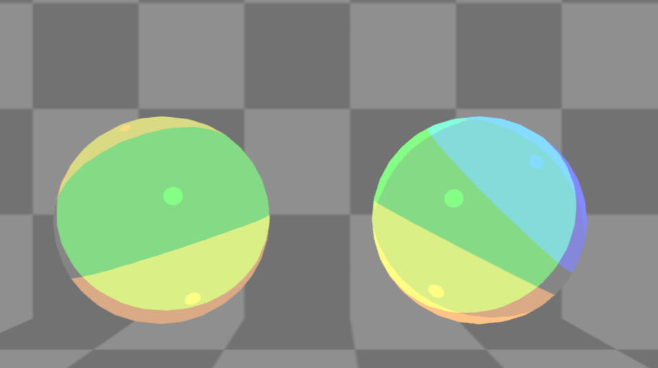 Two spheres lit by 4 surrounding point lights